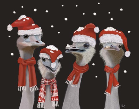 Framed Ostrich, Christmas Gals Print