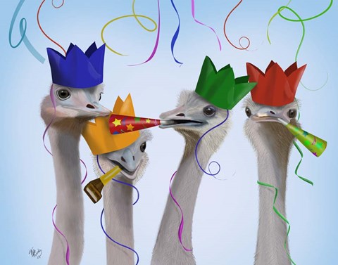 Framed Ostrich, Party Gals Print