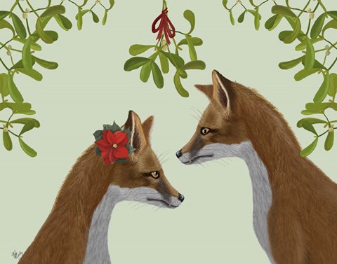 Framed Foxes and Mistletoe Print