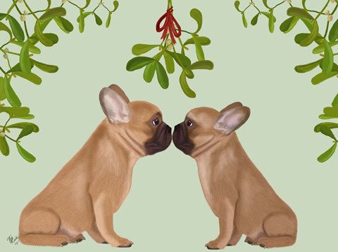 Framed French Bulldogs and Mistletoe Print