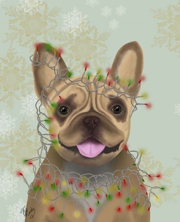 Framed French Bulldog, Christmas Lights 1 Print