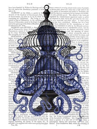 Framed Blue Octopus in Cage Print