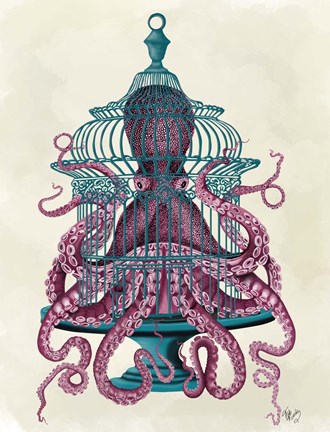 Framed Pink Octopus in Cage Print