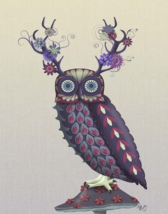 Framed Owl with Psychedelic Antlers Print