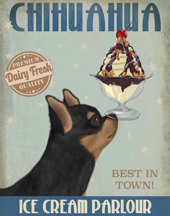 Framed Chihuahua, Black and Ginger, Ice Cream Print