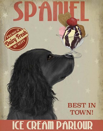 Framed Cocker Spaniel, Black, Ice Cream Print