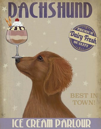 Framed Dachshund, Gold, Ice Cream Print