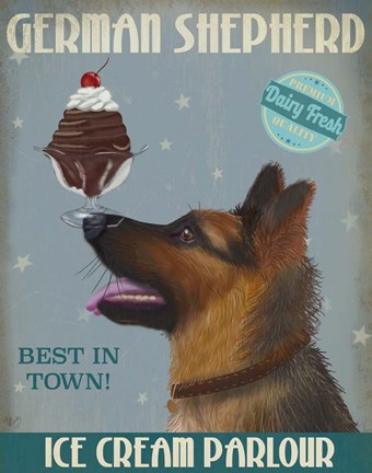 Framed German Shepherd Ice Cream Print