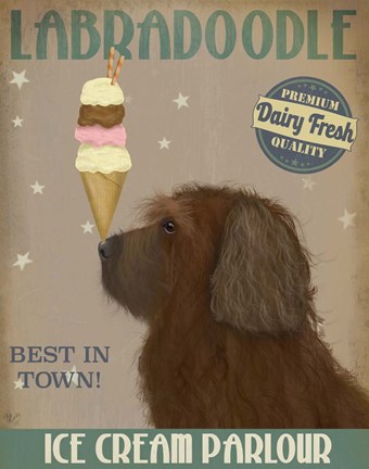Framed Labradoodle, Brown, Ice Cream Print