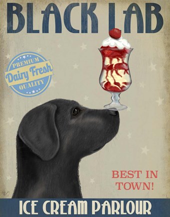 Framed Black Labrador Ice Cream Print