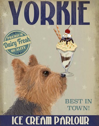 Framed Yorkshire Terrier Ice Cream Print