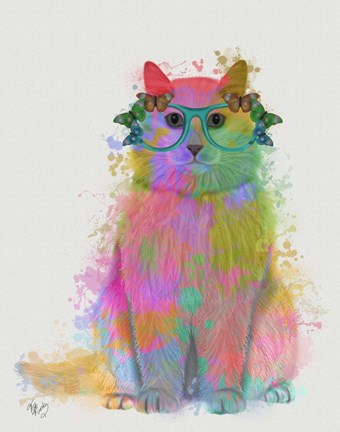 Framed Rainbow Splash Cat 3, Full Print