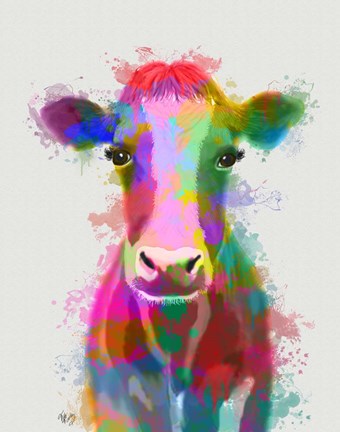 Framed Rainbow Splash Cow Print