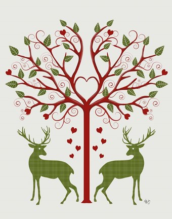 Framed Christmas Des - Deer and Heart Tree, On Cream Print