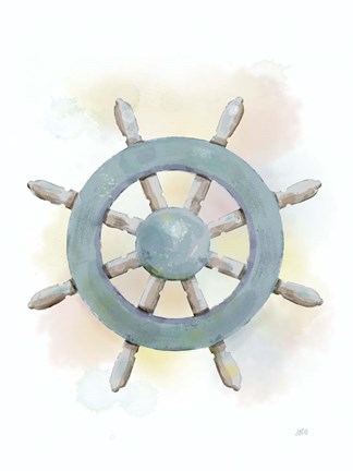 Framed Watercolor Ship&#39;s Wheel Print