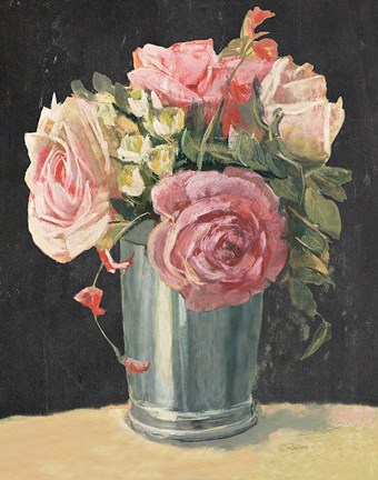 Framed Silver Vase II on Black Print