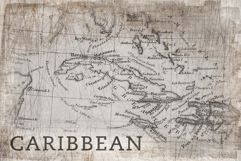 Framed Carribean Map White Print