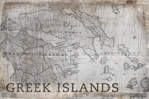 Framed Greek Islands Map White Print