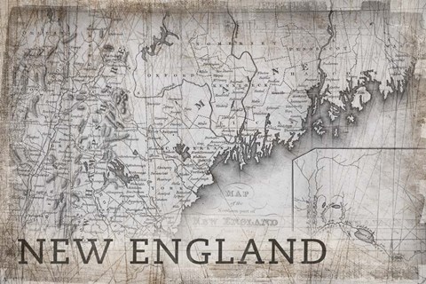 Framed New England Map White Print