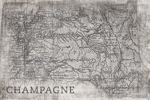 Framed Champagne Map White Print