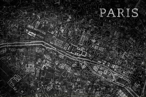 Framed Map Paris Black Print