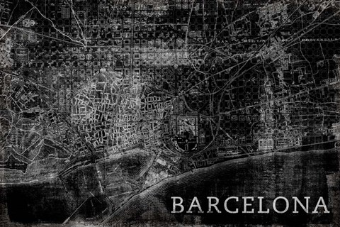 Framed Map Barcelona Black Print