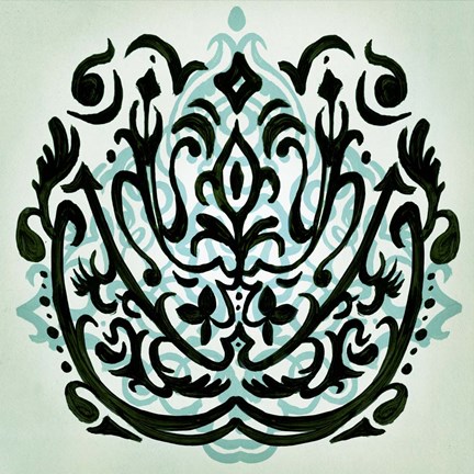 Framed Ornamental Navy Pattern I Print