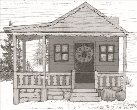 Framed Fall Cabin I Print