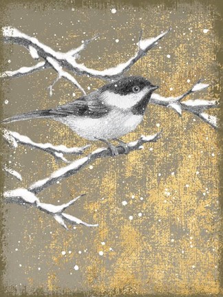 Framed Winter Birds Chicadee Neutral Print