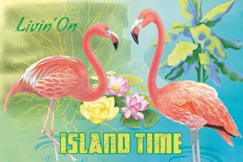 Framed Island Time Flamingo I Bright Print