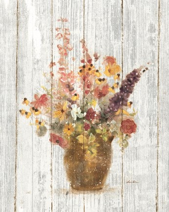 Framed Wild Flowers in Vase I on Barn Board Print