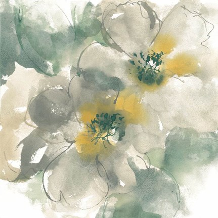 Framed Silver Quince I on White Print