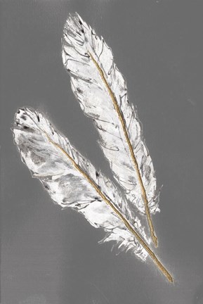 Framed Gold Feathers III on Grey Print