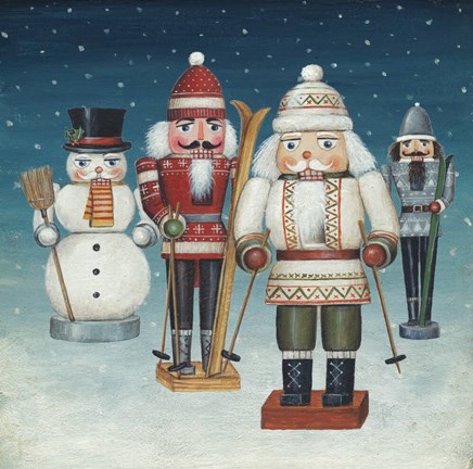 Framed Skier Nutcrackers Snow Print