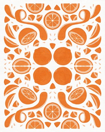 Framed Retro Orange Otomi Monotone Print