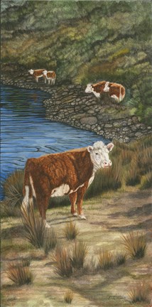 Framed Cattle by the River Print