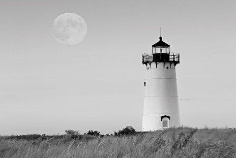 Framed Moon over Marthas Vineyard BW Print