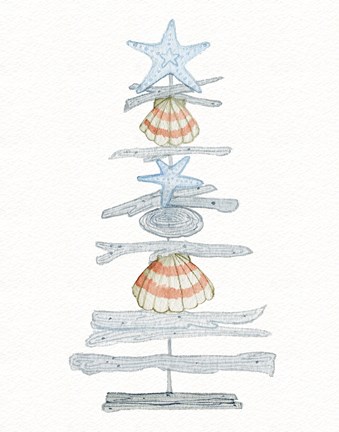 Framed Coastal Holiday Tree I Red Print