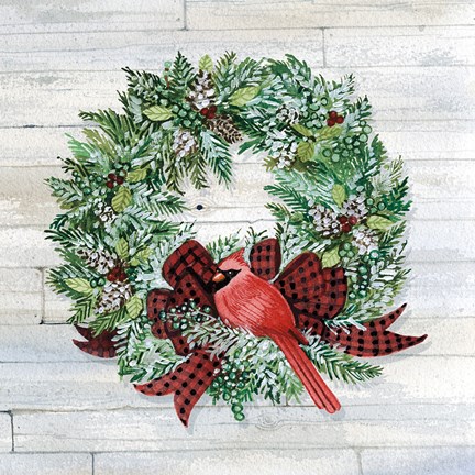 Framed Holiday Wreath I on Wood Print