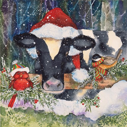 Framed Winter Cow Print