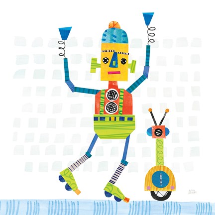 Framed Robot Party I on Square Toys Print