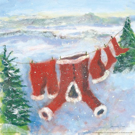 Framed Santa Suit on Clothesline Print