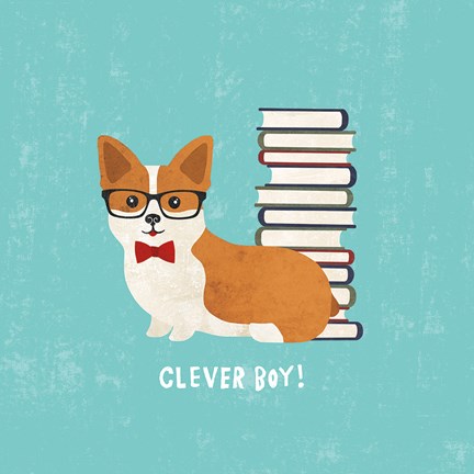 Framed Good Dogs Corgi Teal Print