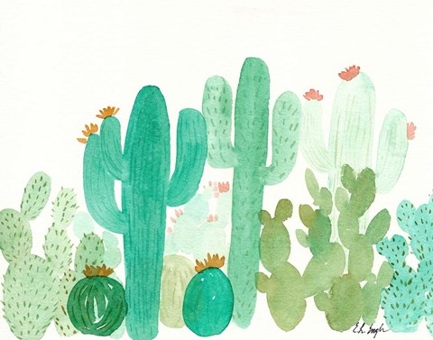 Framed Green Cactus Landscape Print