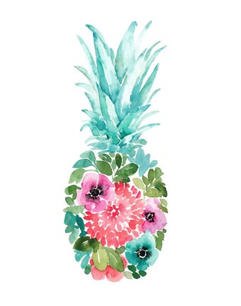 Framed Floral Pineapple I Print