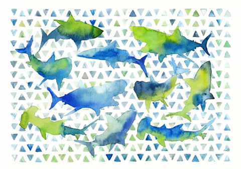 Framed Triangle Sharks Print