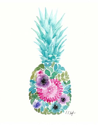 Framed Floral Pineapple IV Print