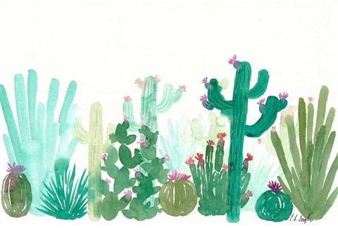 Framed Long Green Cactus Landscape Print