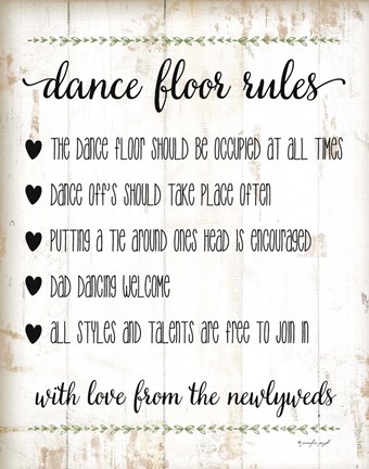 Framed Dance Floor Rules Print
