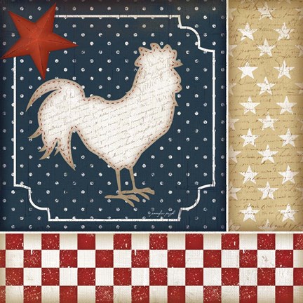 Framed Red White and Blue Rooster I Print